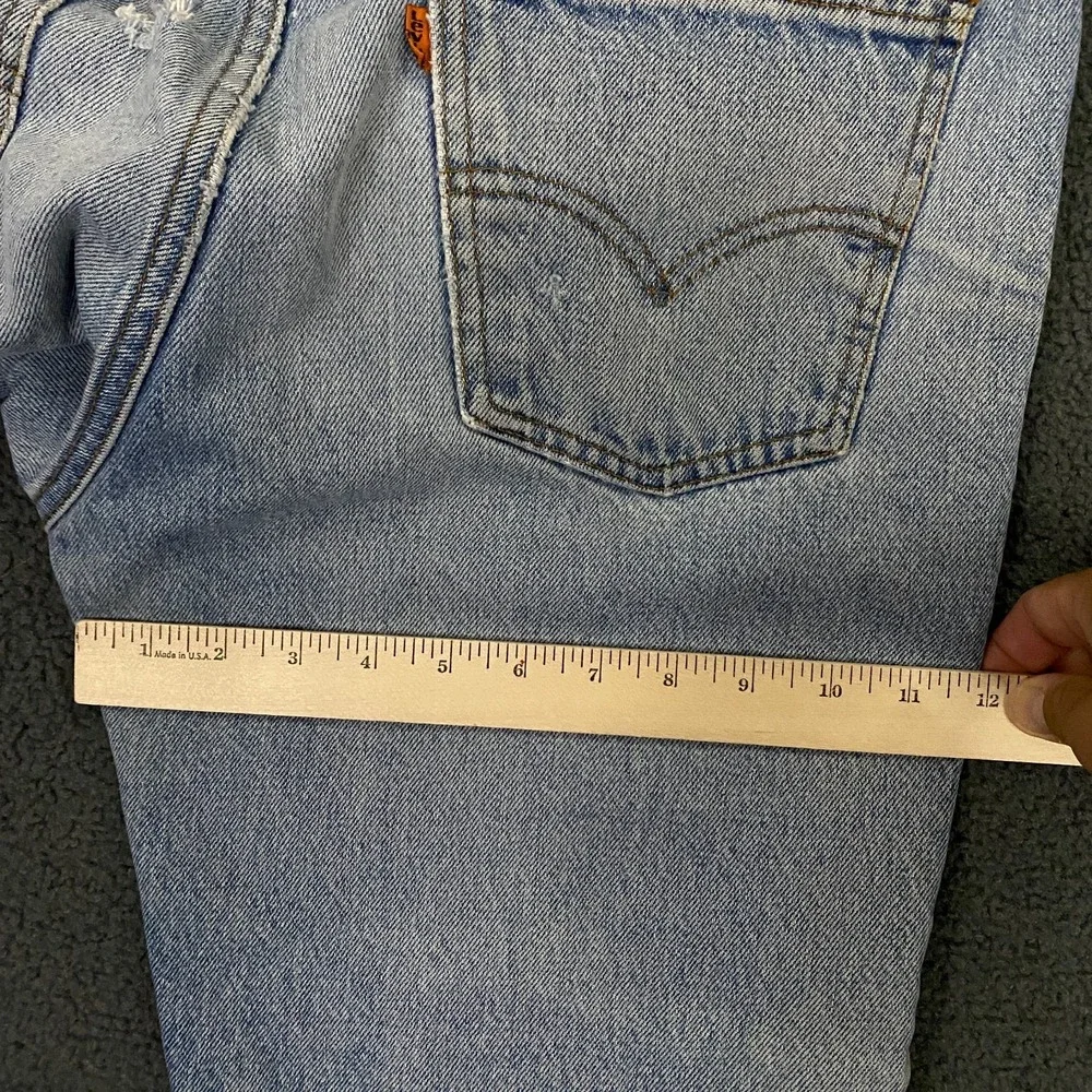 VTG 90s Levis 517 Jeans FITS 36x31 Orang Tab Bootcut Light Wash Blue Distressed